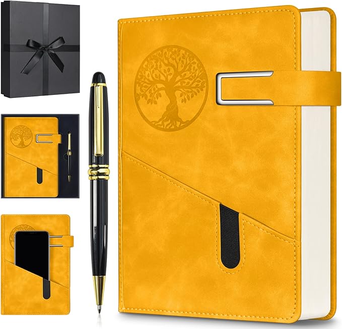 Lined Notebook Journal for Men Women, 365 Pages Numbered College Ruled Notebook, Hardcover Leather Journal with Pen & Gift Box, Thick Daily Diary, Professional Notebooks for Work, School, Business, A5