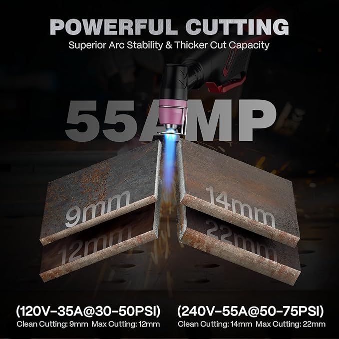 ARCCAPTAIN iControl CUT55 Prolux Plasma Cutter Machine, [APP Control] 55 Amp Non-Touch Pilot Arc, 120V/240V, Upgraded LED Display, Grid Cutting, Rust Removal, Air Pressure Detection for Home DIY