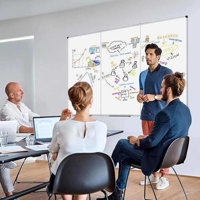 XBoard Magnetic Whiteboard 96 x 48 Inch, Giant Foldable Dry Erase White Board for Wall with Marker Tray 8' x 4' | Aluminum Frame Presentation Board