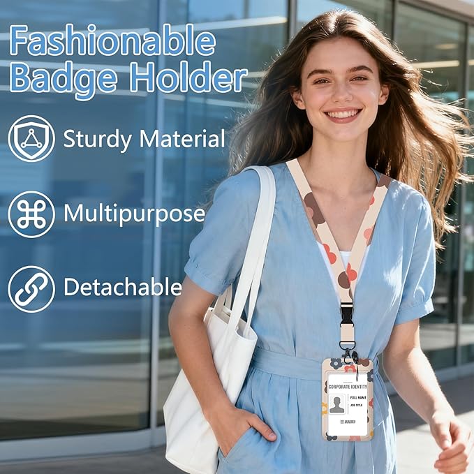 Flower Badge Holder Reel Lanyard,ID Card Badge Holder Retractable Name Tag Clips for Doctor Nurse Teacher Office Student