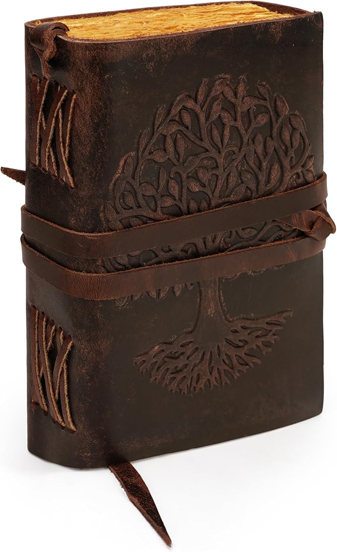 LUXEORIA Leather Journal for Women and Men, 200 Pages - 6"x8", Travel Dairy, Unlined Women's Notebook, Tree Of Life Sketchbook for Drawing, Writing- Antique Deckle Edges Handmade Paper, Vintage Brown