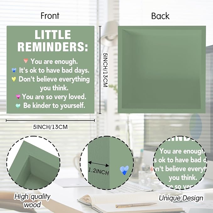 Sage Green Office Desk Accessories Decor Sign Encouragement Gifts for Women Little Reminders Desk Sign - Inspirational Wooden Box Plaque