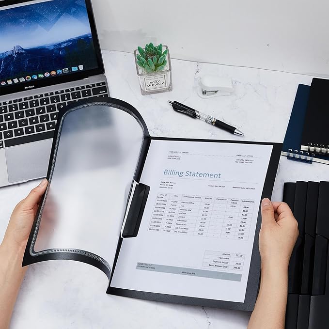 Yeaqee 25 Pcs Clear Report Covers with Clip Sliding Bar Locking Report Folder Cover Plastic Presentation Folders Binder Portfolio for Letter Size Document Paper Resume, Black 9 x 11.4 Inch