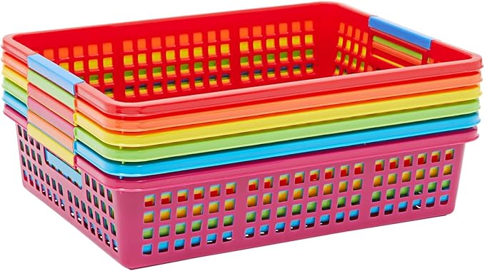 Bright Creations 6 Pack Plastic Turn In Paper Trays for Classroom, Colorful Storage Bin Basket Organizers for School Supplies, 6 Colors (10 x 13.5 In)