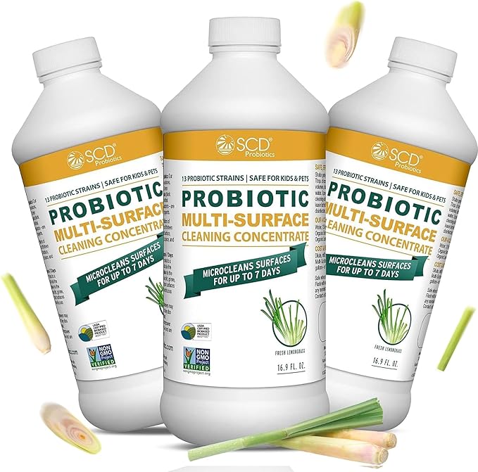 USDA Biobased Probiotic Cleaner, Microcleans Surfaces for Up to 7 Days, Ultra Concentated Multi Surface Cleaning Concentrate with Postbiotics, Lemongrass – 17 Fl Oz. (3 Pack)