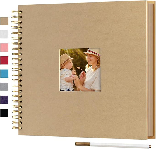 12 x 12 Inch Large DIY Scrapbook Photo Album with Window Design Cover 80 Pages Craft Paper Memory Book for Weeding Anniversary Travel and Baby (Brown)