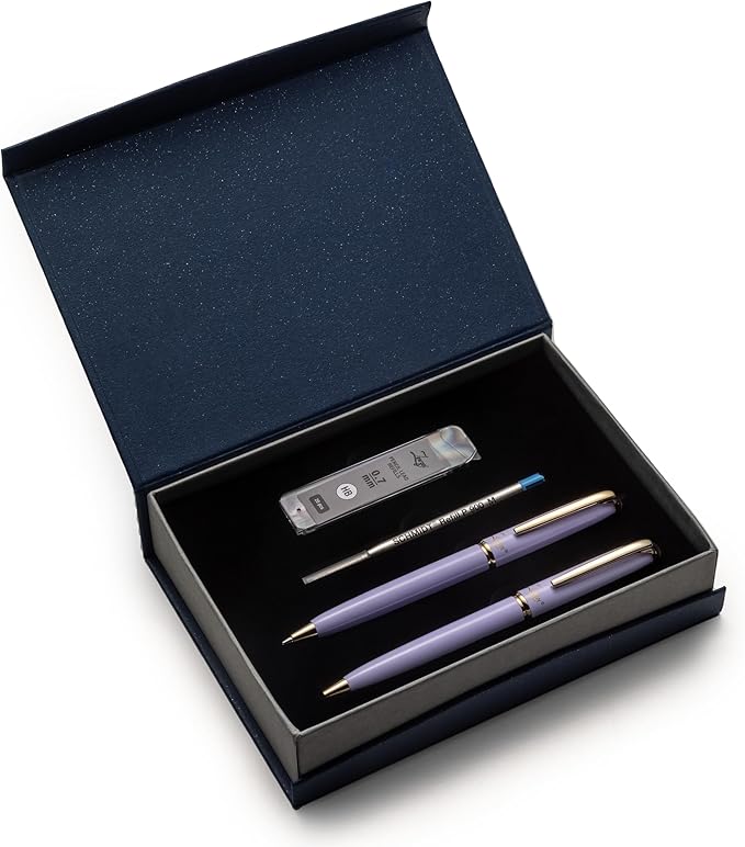 ZenZoi Elegant Pen and Pencil Metal, Retractable Luxury Ballpoint Pen & Mechanical Pencil 0.7 MM. Fancy, Quality Writing Set for Women, Men