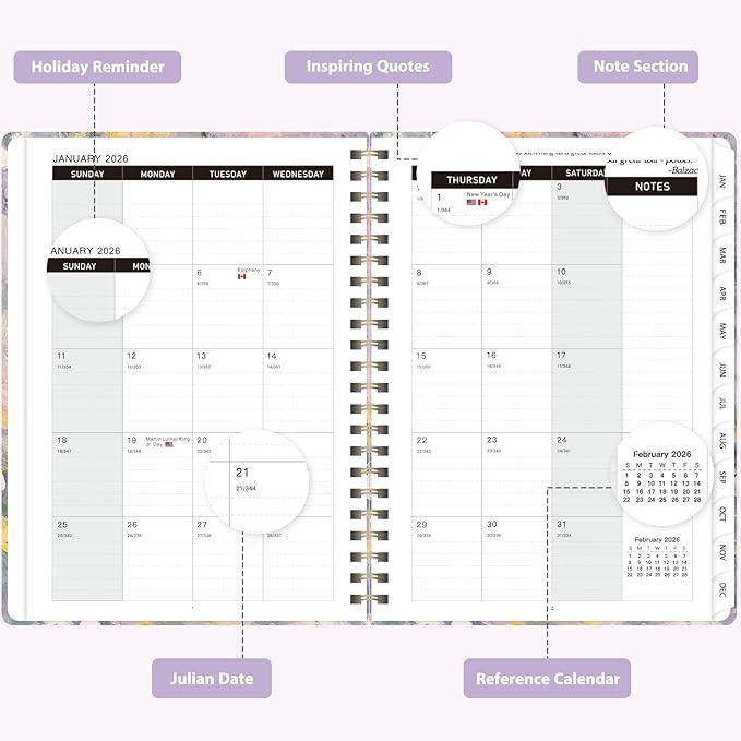 2026 Planner, Weekly and Monthly Calendar Agenda Book, Jan 2026 - Dec 2026, Hardcover Planning Academic Planner for Office School Supplies and Desk Accessories - Letter Size (8.5'' x 11'')