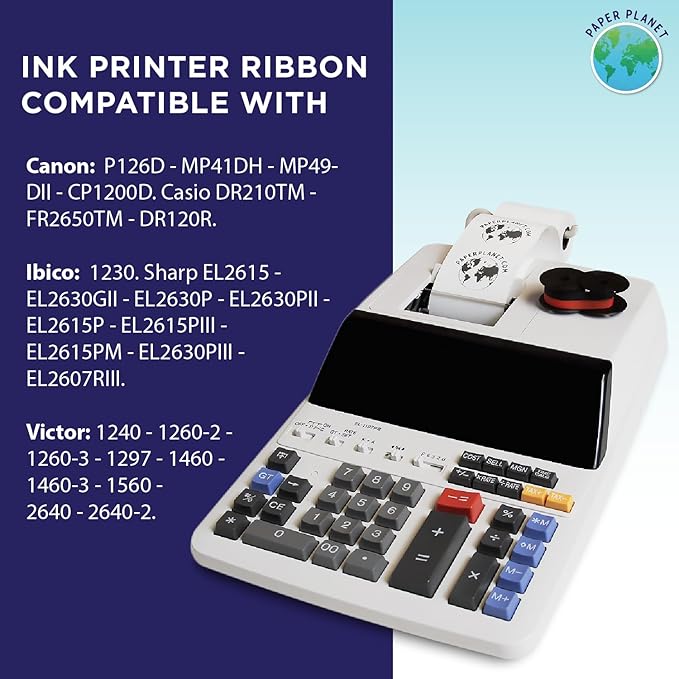 Red and Black Printing Calculator Ribbons Compatible with GR24 by Paper Planet | Replacement Adding Machine Ink Ribbon Compatible with Sharp EL 1197PIII Adding Machine | 6 Pack