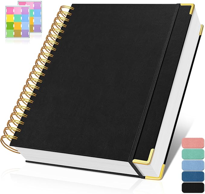 Spiral Notebook, 300 Numbered Pages Notebooks College Ruled with Contens, 100GSM Thick Journal for Women Men, Hardcover Leather Lined Journal for Writing, Large A5 Notebooks for Work School, 6" x 8"