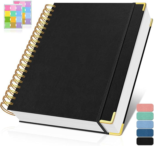 Spiral Notebook, 300 Numbered Pages Notebooks College Ruled with Contens, 100GSM Thick Journal for Women Men, Hardcover Leather Lined Journal for Writing, Large A5 Notebooks for Work School, 6" x 8"