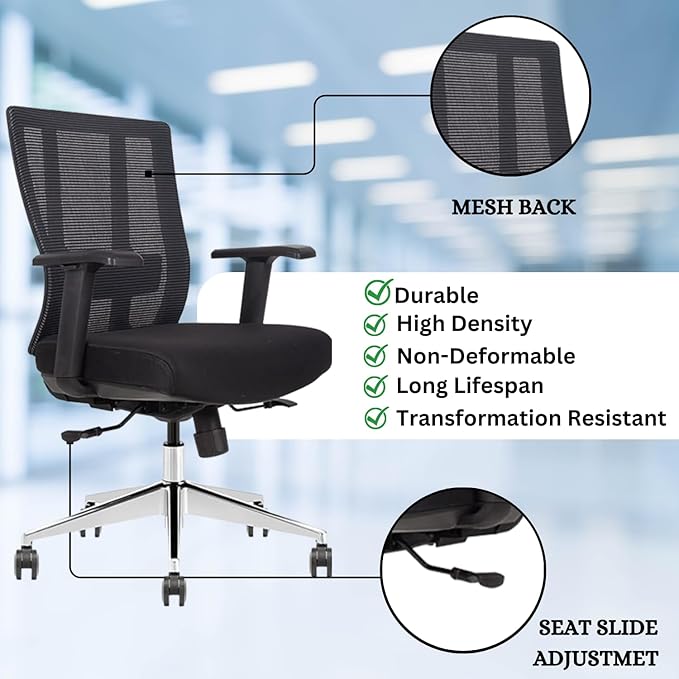 Ergonomic Conference Room Chair Mesh Back with Seat Slide - Adjustable Lumbar Support Computer Desk Chair Height Adjustable Arms -5-Star Polished Aluminum Base Home Office Chair (Pack of 8)