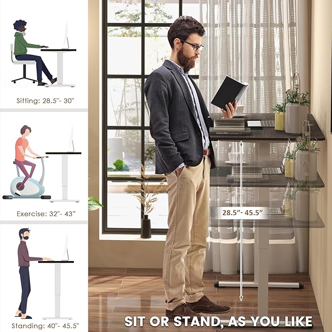 GOFLAME Height Adjustable Electric Standing Desk, 55 x 28 Inch Sit Stand Up Electric Desk with Headphone Hook, Ergonomic Standing Workstation, Electric Standing Desk with Metal Frame, Dark Grey