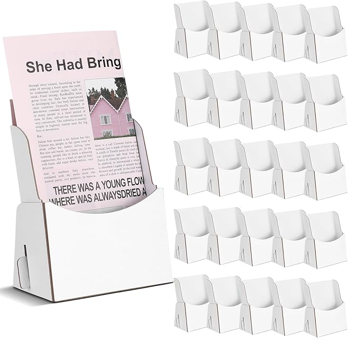 Dianelhall 25 Pcs Corrugated Trifold Brochure Holder 4.33 x 5.51 Inch, Rack Card Holder Literature Paper Flyer Display Stand Bookmark Display for Magazine, Pamphlet, Booklets, Menu, Offices