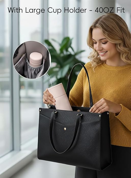Laptop Tote Bag Women, Work Tote with Multi Pockets, Nurse Bag with Large Cup Holder, For Work, Travel, Daily Use