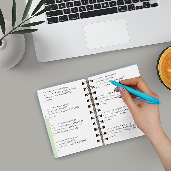 PLANBERRY Password Book Premium – Small Internet Address Organizer with A-Z Tabs – Pocket Website Password Keeper with Alphabetical Tabs – 4.7x5.7″, Hardcover (Spring Blue)