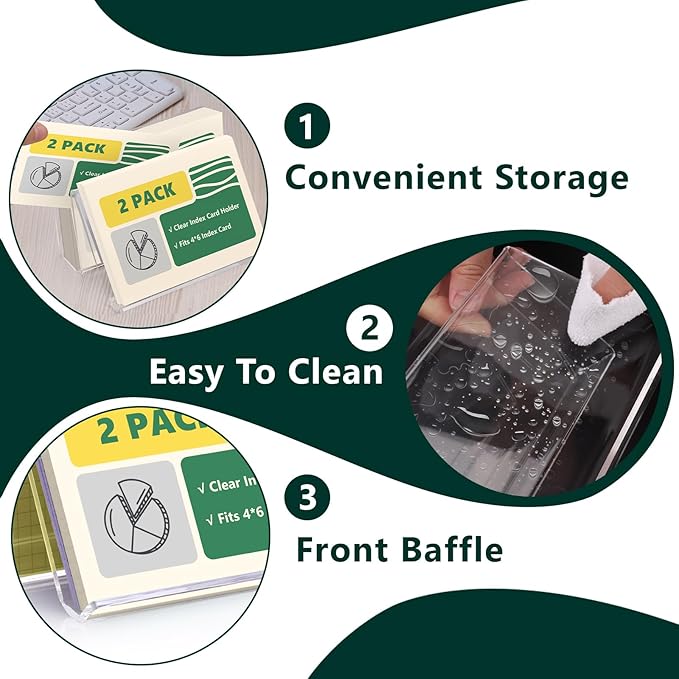 2 Pack Index Card Display Stand 4x6 Index Card Storage Box Flash Card Holder Acrylic Postcard Display Rack Notecard Organizer Business Card Stand for Desk Home Office(Transparent No Card)