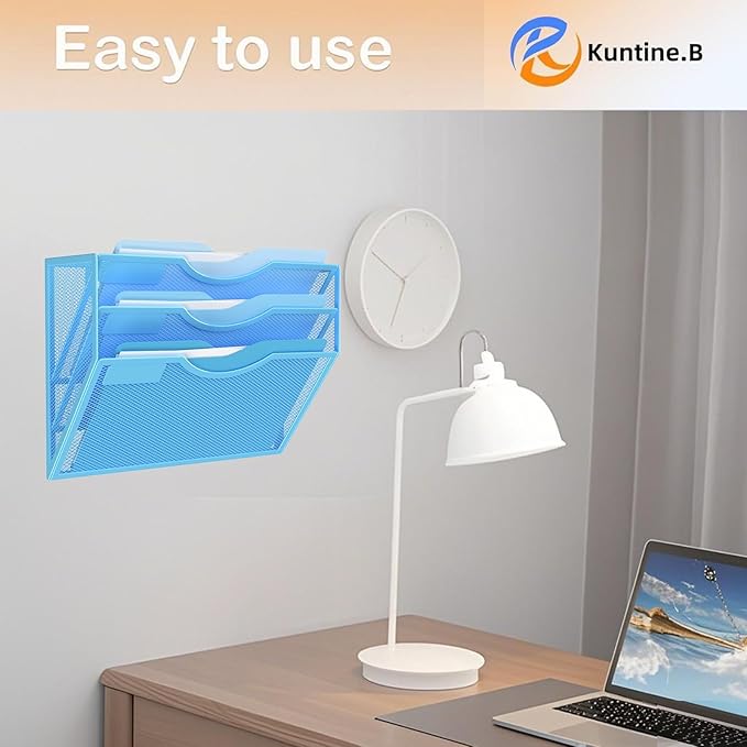 Kuntine.B Wall File Organizer Office Hanging Magazine Holder Wall File Organizer for Office Home (Blue, 3 Tier)