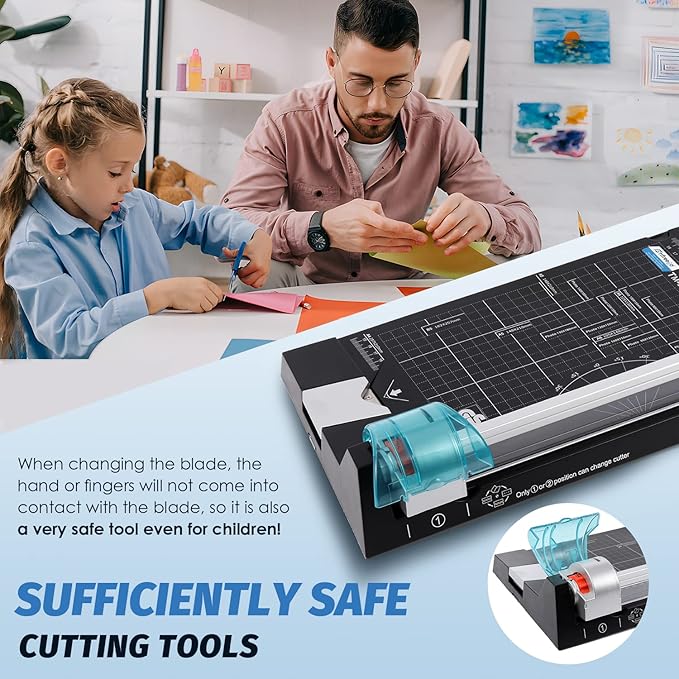 12 Inch Rotary Paper Cutter Heavy Duty, Paper Trimmer with 4 Different Blades for Straight/Wave/Dotted/Creasing Line, Suitable for Cutting Paper Coupons Photos Postcards Scrapbook