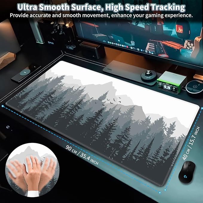 Big Gaming Mouse Pad, Extended 35.5" X 15.75" in Desk Pad for Keyboard and Mouse, Computer Keyboard Mouse Mat 3mm Thick XXL Rubber Mousepad for Laptop Gamer, Misty Forest