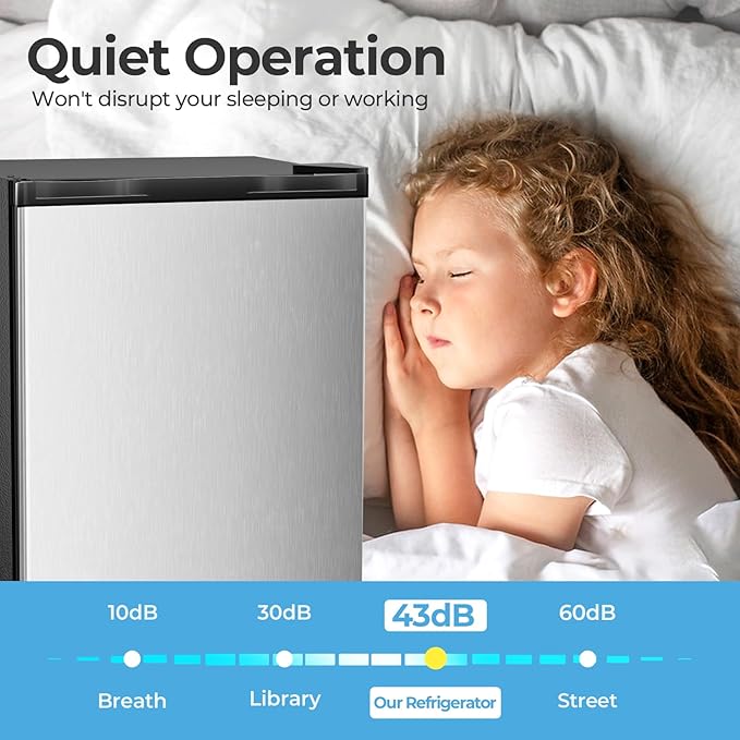 Antarctic Star 3.2 Cu.Ft. Mini Fridge with Freezer, Small Refrigerators with Adjustable Thermostat, Low Noise, Energy Saving, Compact Refrigerators for College Dorm, Office, Apartment, Stainless Steel