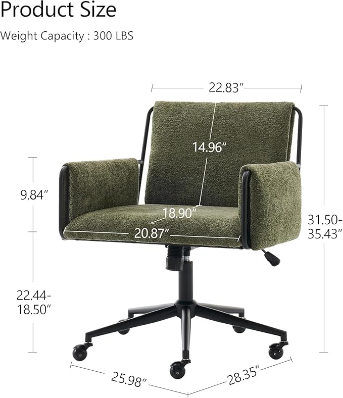 Kidol & Shellder Office Desk Chair Set of 4 with Arm, Swivel Adjustable Height with Wheels Comfortable Wide Seat for Home Office, Bedroom, Makeup Room, Green