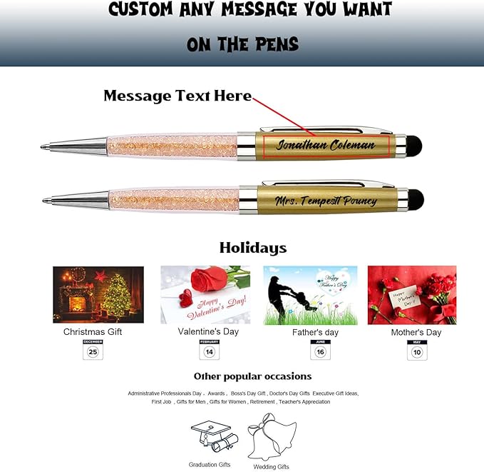 Personalized Pens Bulk Custom Ballpoint Pens with Business Name Message Logo, Customized Engraved Pens with Stylus for Birthdays Anniversaries Graduations 12pcs/Pack