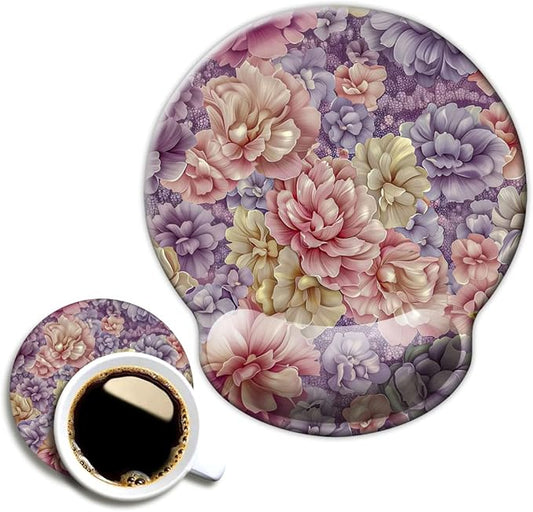 Ergo Comfort Gel Wrist Rest Mouse Pad-Ergonomic Office Mousepad with Wrist Support-Non-Slip, Design Desk Accessories Mat for Home&Game Decor Boho Floral
