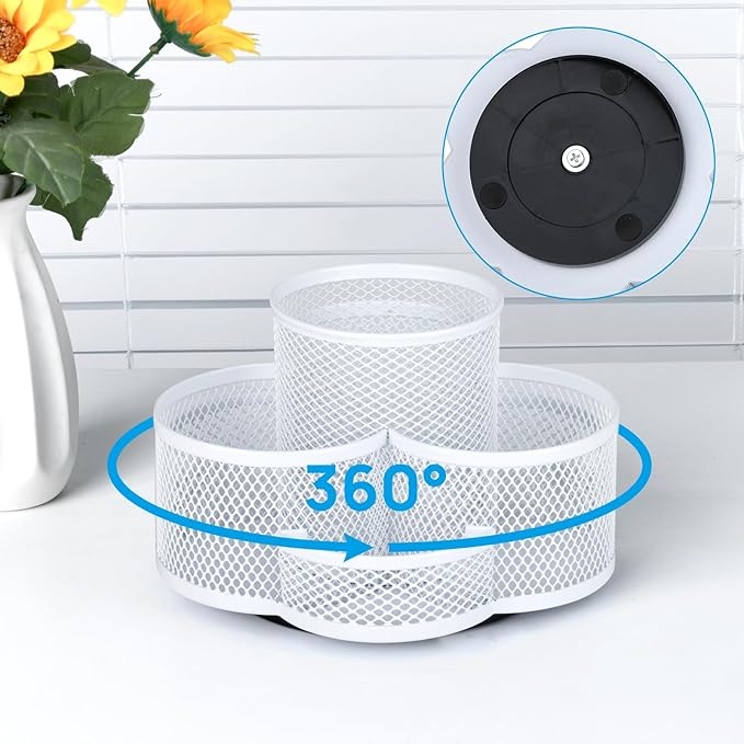 Pen Holder for Desk, Rotating Pencil Holder, Cup Holder for Desk Office, Pen Organizer (Pure White)