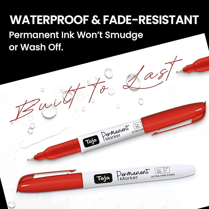 Permanent Markers Ultra Fine Tip, 30 Pack Red Quick-Drying and Fade-Resistant Permanent Markers Bulk Set for Writing and Drawing on Wood, Plastic, Metal, Glass, Ideal for Office School Supplies
