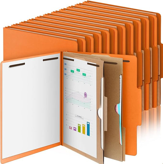 Skyygemm 24 Pcs Classification Folders Letter Size, 2 Pocket Dividers Pressboard File Folder with Fasteners, Expanding File Organizer Bulk for Teachers, Clergy, Office, Church, Christmas (Orange)