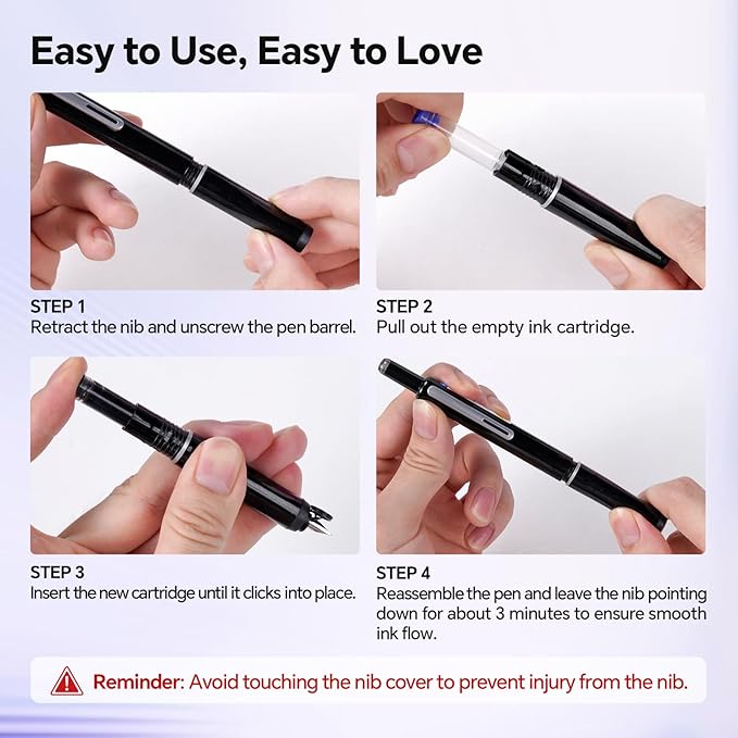 WRITECH Fountain Pen Left Handed: Retractable Style Black Ink Set Fine Nib, Includes 5 Ink Cartridges for Smooth Writing Calligraphy Journaling