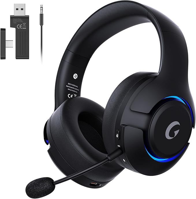 Gtheos Wireless Gaming Headset for ps5, ps4, Elden Ring, PC, Mac, Switch, Bluetooth 5.3 Gaming Headphones with Noise Canceling Microphone, 45H Battery, RGB Light, Black