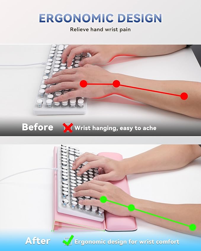 Computer Keyboard Stand for Desktop, 2-Level Height Adjustment Keyboard Wrist Rest, Non-Slip Key Board Riser Pad for Office, Gaming, and Home Desks(Pink)