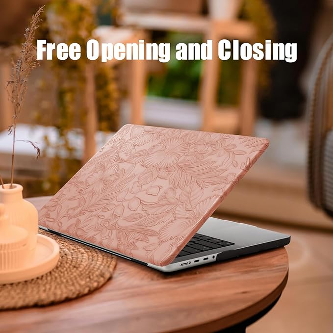 DTangLsm for MacBook Pro 13 inch Case 2025 2024-2016 M2 A2338 M1 A2251 A2289 A2159 A1989 A1708 A1706, Elegant Retro Leather Hard Shell Case for MacBook Pro 13" + Keyboard Cover, Pink Embossed Floral