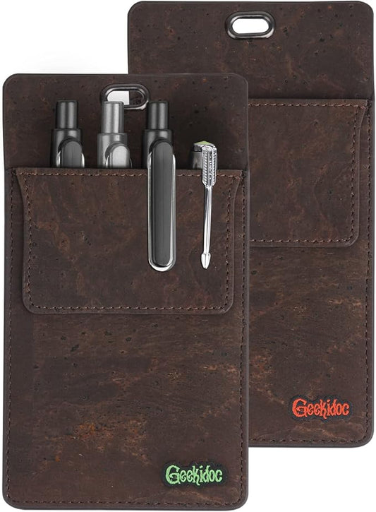 Premium Portuguese Cork Pocket Protector for Men | Multi-Use Pocket Protectors for Shirts and Lab Coats | For Pen, Pencils, Pointers, and More | 2 Pack of Brown Pocket Organizer Protectors