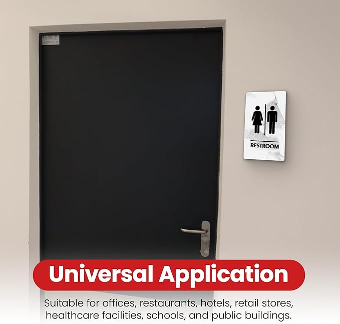 Promot Unisex Bathroom Sign – ADA Braille Restroom Sign for Business, Self-Adhesive, 9" x 6", Commercial Door Signage, Office Wall Decor - Marble Quartz
