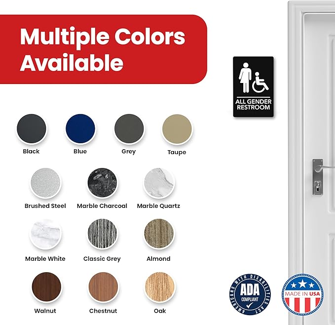 Promot All Gender Handicap Bathroom Sign – ADA Braille Restroom Sign for Business, Self-Adhesive, 9" x 6", Commercial Door Signage, Office Wall Decor - Black