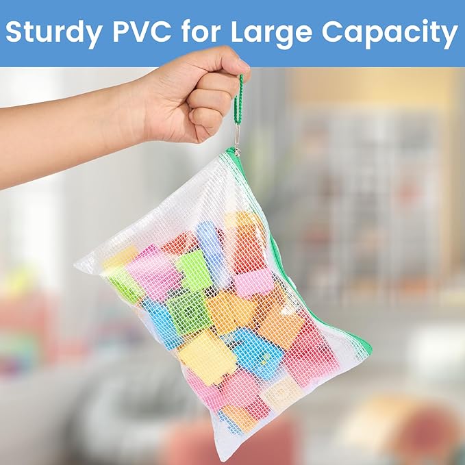 Sooez 24 Pack Mesh Zipper Pouch Bags with Label Pocket, A5 (9.4×6.8 in) Small Pencil Case Pouch for Organizing, Clear Plastic Pencil Pouches Bulk for School Supplies Storage, Money Envelopes for Cash