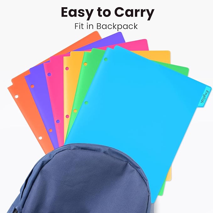 Sooez Plastic Folders with Pockets and Tabs, 6 Pack Pocket Folders with Writable Label Stickers, Fits 3-Ring Binder, Holds Letter/A4 Size Paper, Back to School Office Filing Supplies, Bright Colors