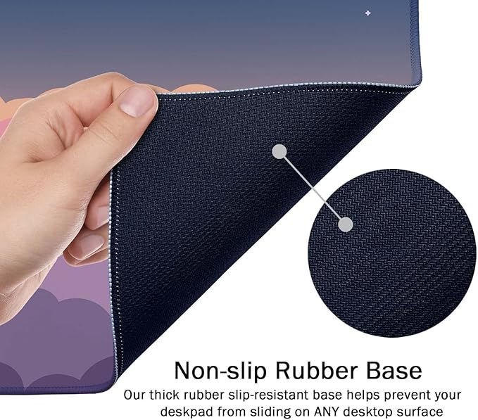 SSOIU Cute Clouds Purple Desk Mat, Extra Large XXL Gaming Mouse Pad 35.5" X 15.7", Waterproof with Stitched Edges