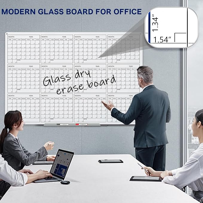 J&J worldwide Magnetic Whiteboard Calendar Glass Board Yearly Calendar - 35" X 47" Large Wall Calendar - White Board Dry Erase Planner for Wall Home, School, Office