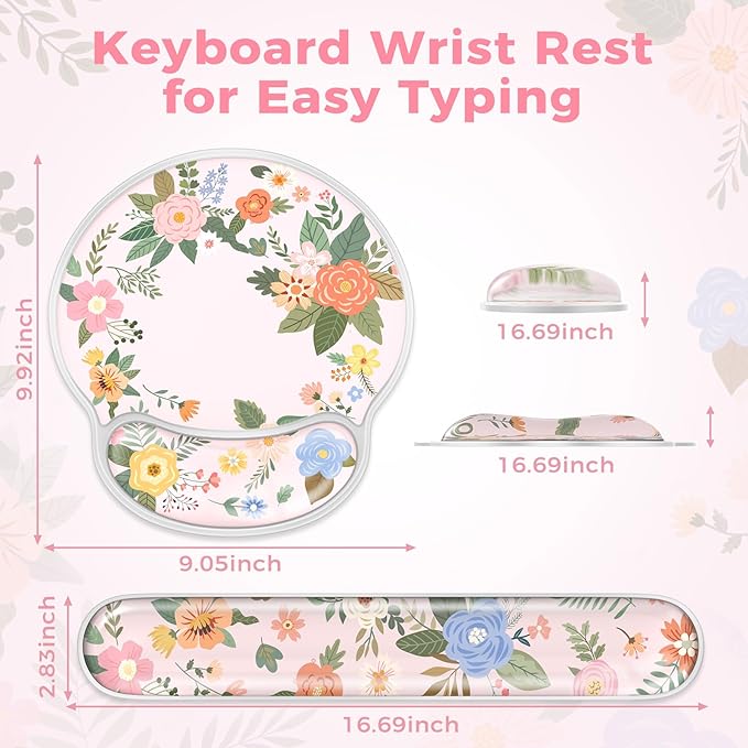 iCasso Gel Wrist Rest for Keyboard and Mouse,Pink Mouse Pad Wrist Support for Typing Pain Relief,Silicone Ergonomic Keyboard Cushion Non-Slip,Cute Computer Wrist Rest for Women Girl