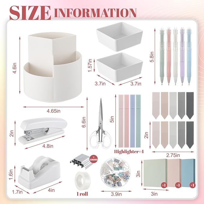 Kosiz 27 Pcs Black White Desk Accessories Aesthetic Desk Organizer Neutral Office Supplies Pen Holder Stapler Binder Sticky Notes Paper Clips Scissor Staples Aesthetic Accessories for Women(Fashion)