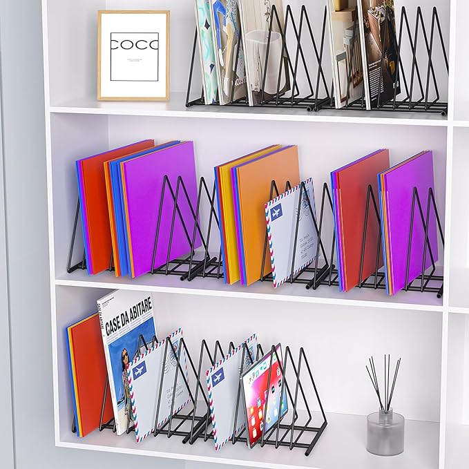 Set of 2 Upgraded Triangle File Folder Rack,7 Sections File Holder,File Storage Sorter/Stand,Desktop File Organizer,Wire Organizer Rack,Magazine Folder Holder,Letter/Legal, Anti-Scratch/Rusty
