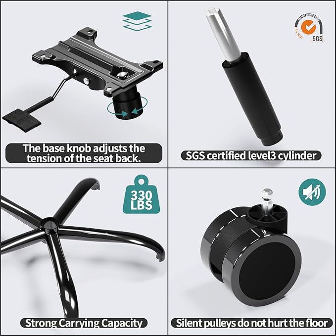 TRALT Office Chair Ergonomic Desk Chair, 330 LBS Home Mesh Office Desk Chairs with Wheels, Comfortable Gaming Chair, High Back Office Chair for Long Hours (Black Grey)