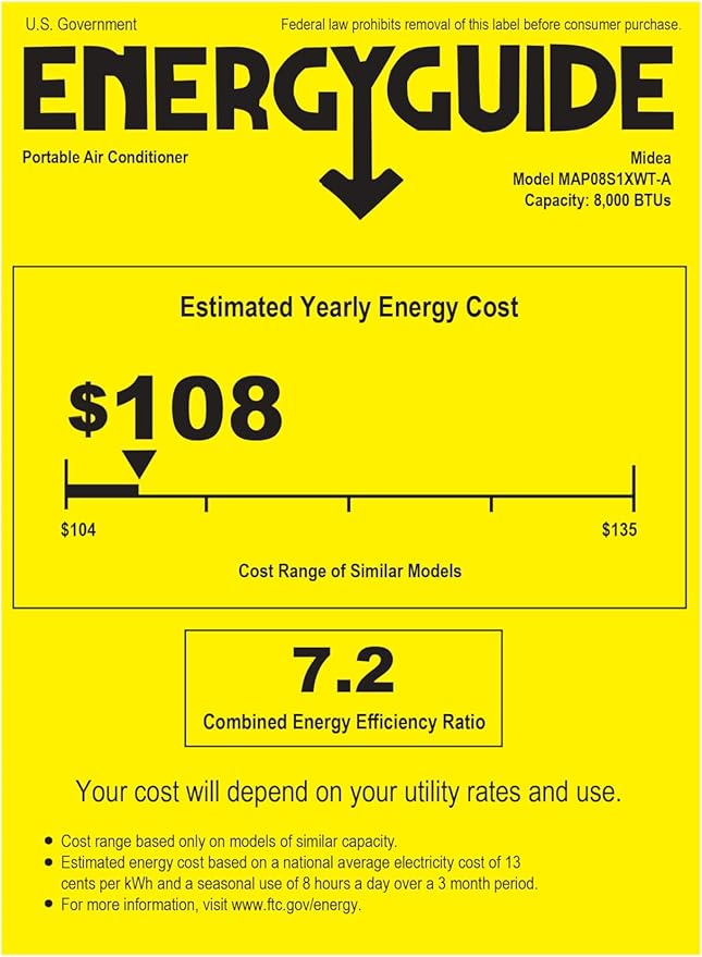 Midea 12,000 BTU ASHRAE (8,000 BTU SACC) Portable Air Conditioner, Cools up to 350 Sq.Ft., with Dehumidifier & Fan mode, Control with Remote, Amazon Alexa & Google Assistant, Easy-to-use and Install