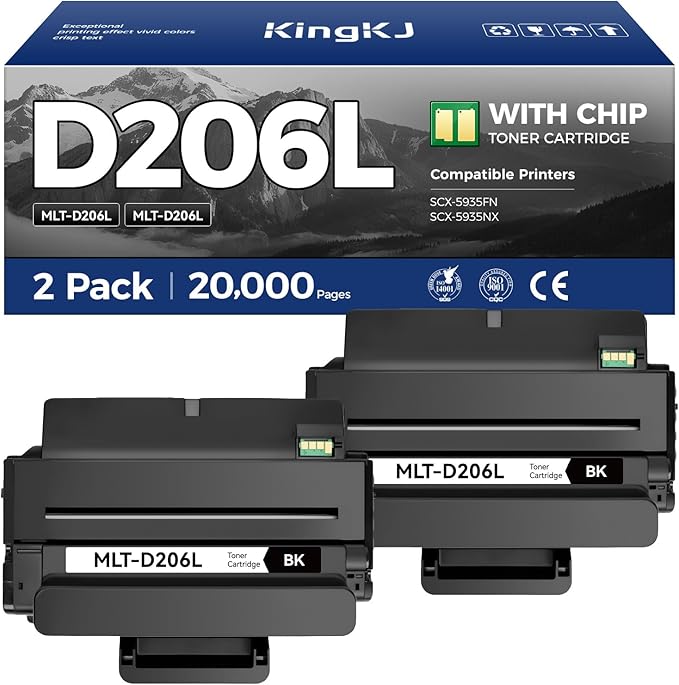 MLT-D206L Toner Cartridge Black 2-Pack High-Yield Replacement for Samsung MLT-D206L D206L 206L Compatible with Samsung SCX-5935FN SCX-5935NX Laser Multifunctional Printer, 10,000 Pages Monochrome Ink