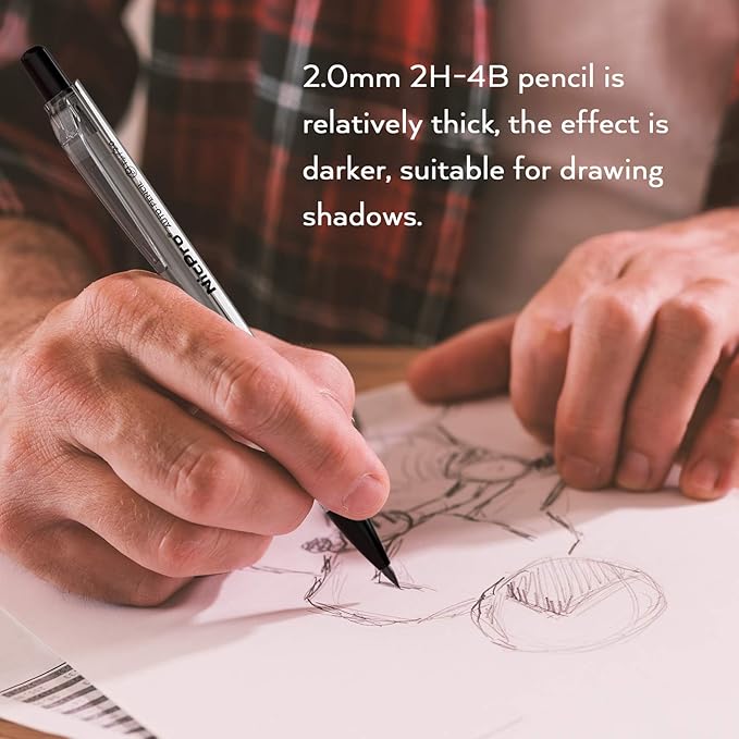 Nicpro 6PCS Art Mechanical Pencil Set, 4PCS Drafting Pencils 0.3 & 0.5 & 0.7 & 0.9 mm & 2PCS 2mm Lead Holder (4B 2B HB 2H) For Writing, Sketching Drawing With 12 Tube Lead Refills Erasers Case