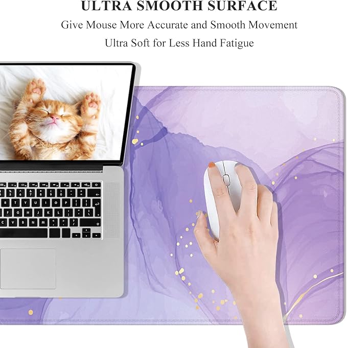 Desk Mat, 32" x 12" XXL Extended Large Gaming Mouse Pad, Desktop Decor Desk Pad, Cute Men Women Office Supplies and Accessories, XL Mouse Mat for Laptop & Keyboard, Minimalism Purple Marble